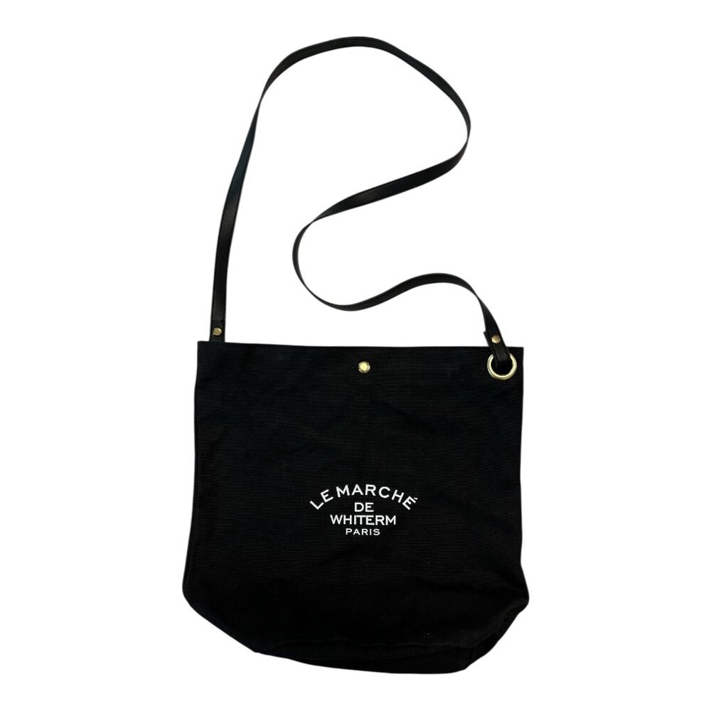 Le Marché de Whiterm Paris Canvas Shoulder Bag Black Tote Market Bag Long Strap
